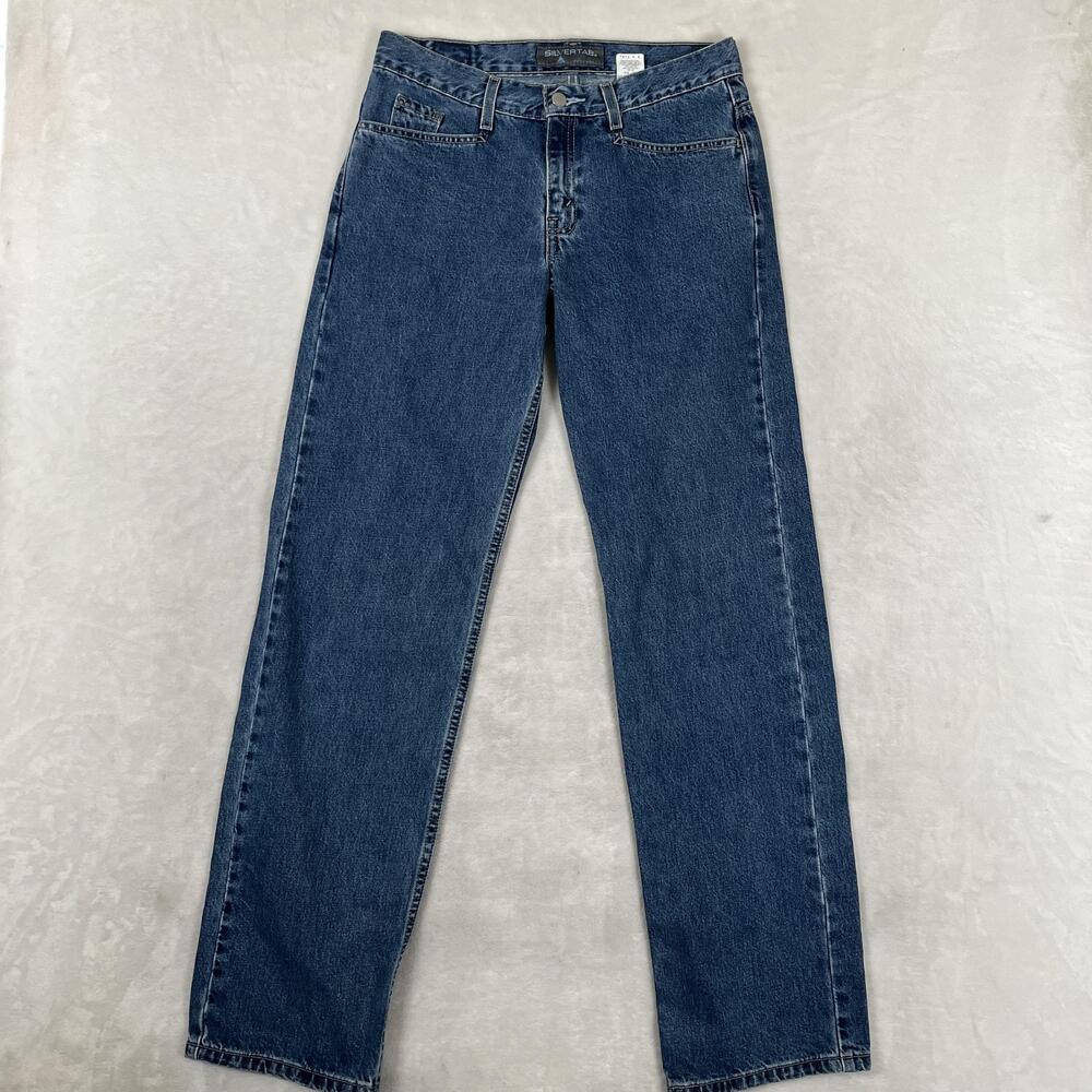 Vintage Levi's Silvertab Straight Jeans Womens 7 Long Blue Medium Wash Denim